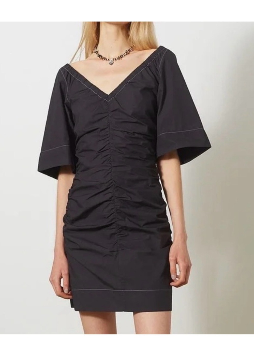 Ganni Black Ruched Mini Dress